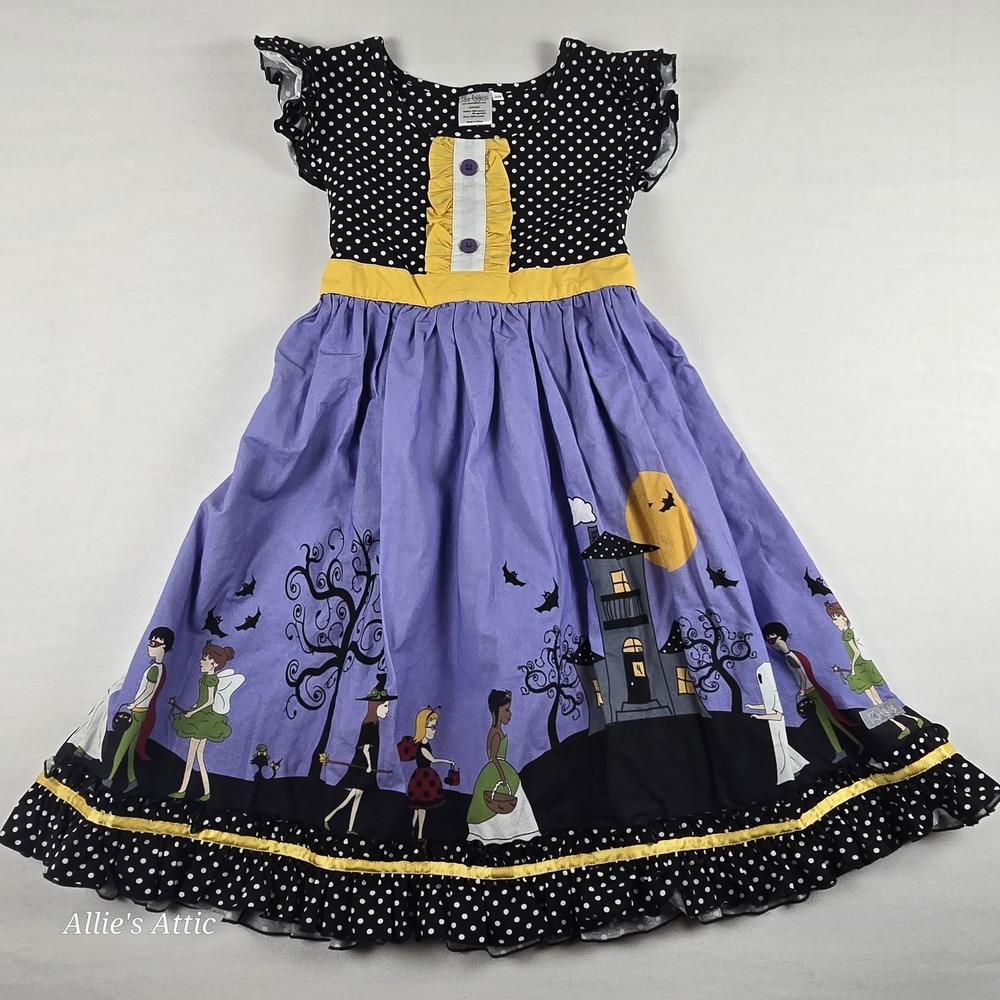 Girls Halloween Dress Cotton Purple Black Polka Dot Costume Party Zoe Addelyn 10